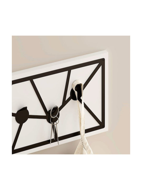 Megapap Wall Hanger Trace Wooden 5 Hooks White 74.6x26.6x1.8cm