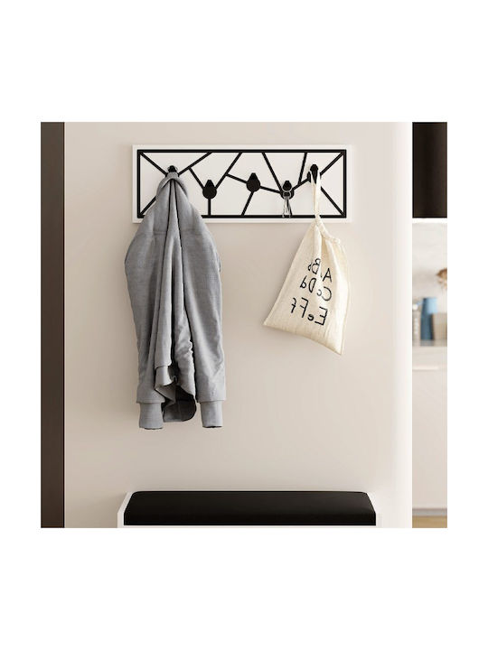 Megapap Wall Hanger Trace Wooden 5 Hooks White 74.6x26.6x1.8cm