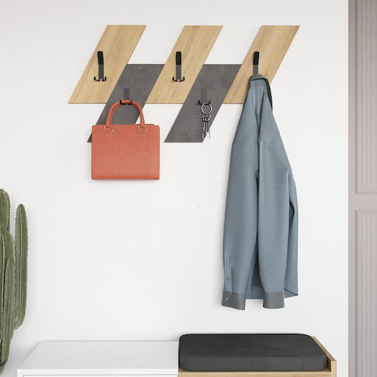 Megapap Antique Wall Hanger Livy Wooden 6 Hooks Gray 75.2x1.8cm