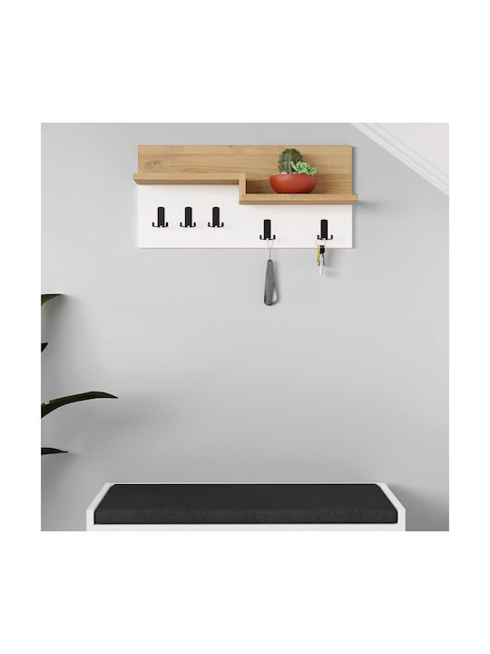 Megapap Wall Hanger Harmon Wooden 5 Hooks White GP037-0208 65x31x15cm