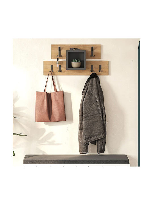 Megapap Wall Hanger Lumina Wooden 12 Hooks Gray GP037-0212 68x32x14.8cm