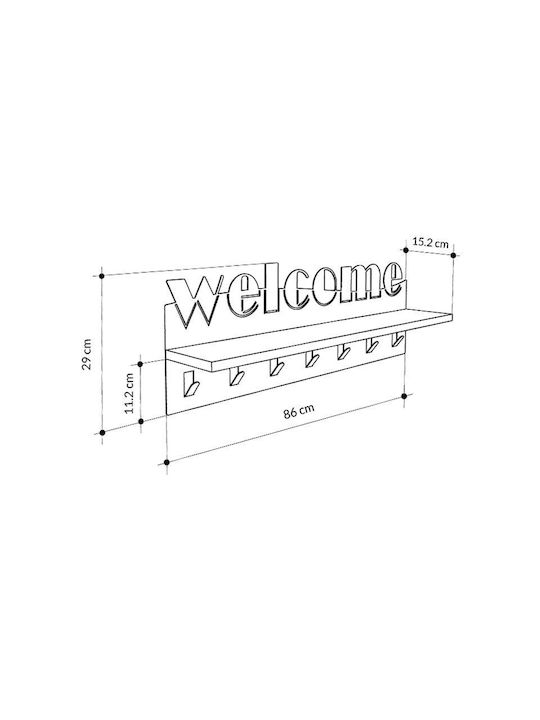 Megapap Κρεμάστρα Τοίχου Welcome Ξύλινη 6 Θέσεων Μαύρη 86x29x15.2cm