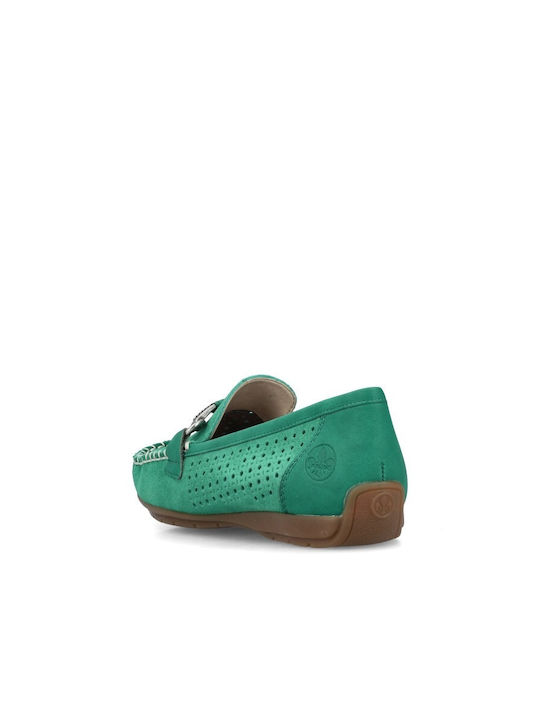 Leather Women's Moccasins in Green Color