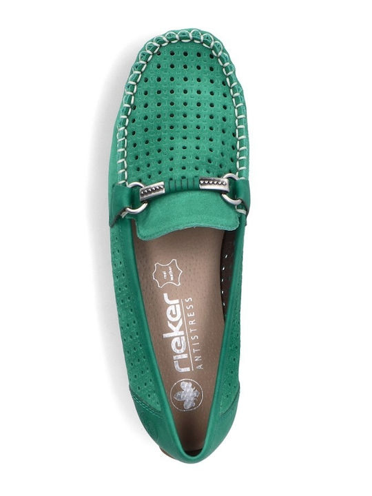 Leather Women's Moccasins in Green Color