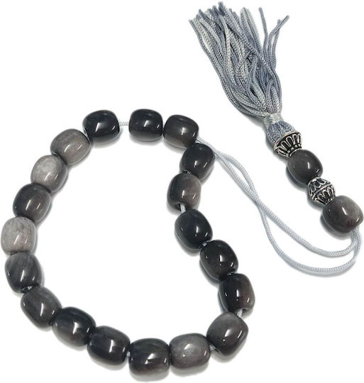 Obsidian Worry Beads with Tassel with 12 Beads Gray