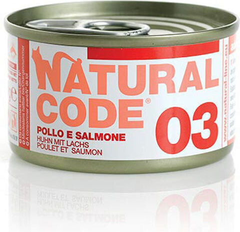 Natural Code 03 Wet Food for Adult Cats in Cans with Chicken and Salmon Gluten Free 85gr
