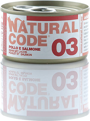 Natural Code 03 Wet Food for Adult Cats in Cans with Chicken and Salmon Gluten Free 85gr