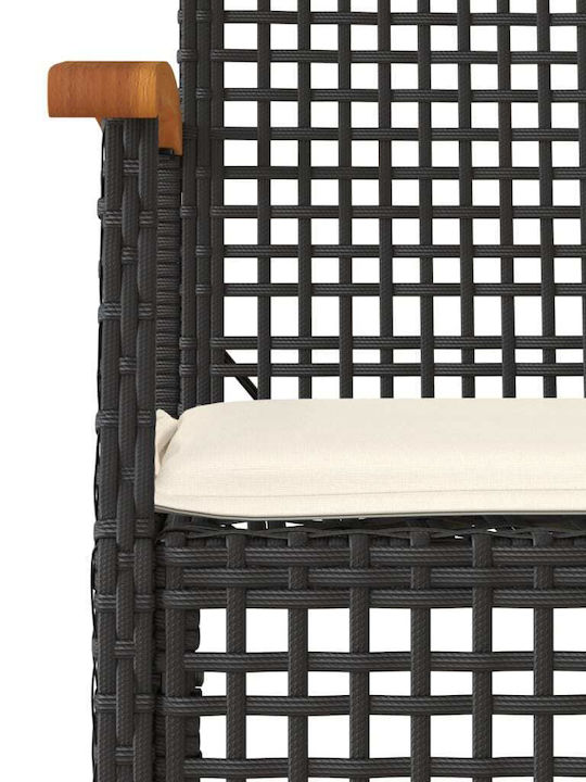 Καρέκλα Εξωτερικού Χώρου Rattan Μαύρες με Μαξιλάρι 2τμχ 46.5x49x85εκ.
