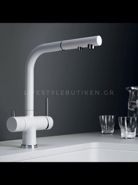 Stocco Kitchen Faucet Counter with Shower and Spiral White