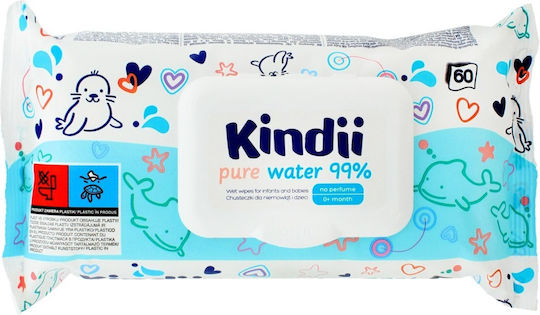 Kindii Babytücher mit 99% Wasser, ohne Alkohol & Duftstoffe 60Stk