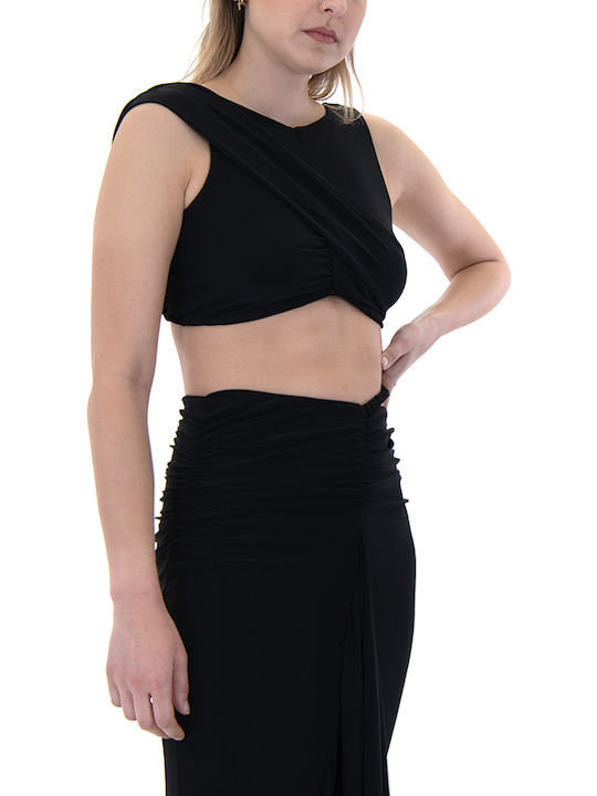 Γυναικείο Crop Top Αμάνικο Μαύρο