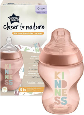 Tommee Tippee Plastic Bottle Closer To Nature Anti-Colic with Silicone Nipple for 0+, 0+ m, months Pink 260ml 1pcs