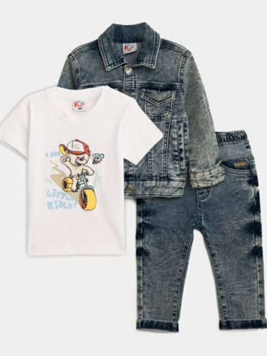 Funky Kids Set with Pants and Coat Blue 3 Pieces