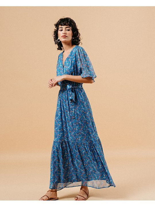 Sommer Maxi Kleid mit Wickel Blau