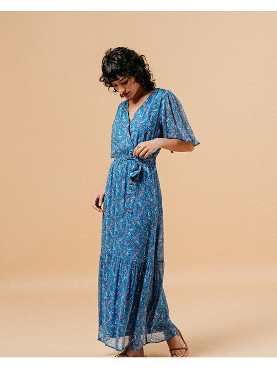 Sommer Maxi Kleid mit Wickel Blau