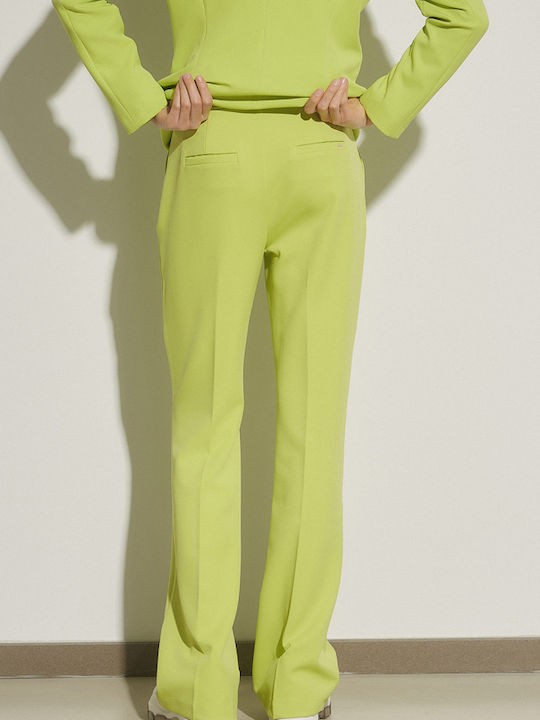 BSB Women's Fabric Trousers Flare in Regular Fit Lime