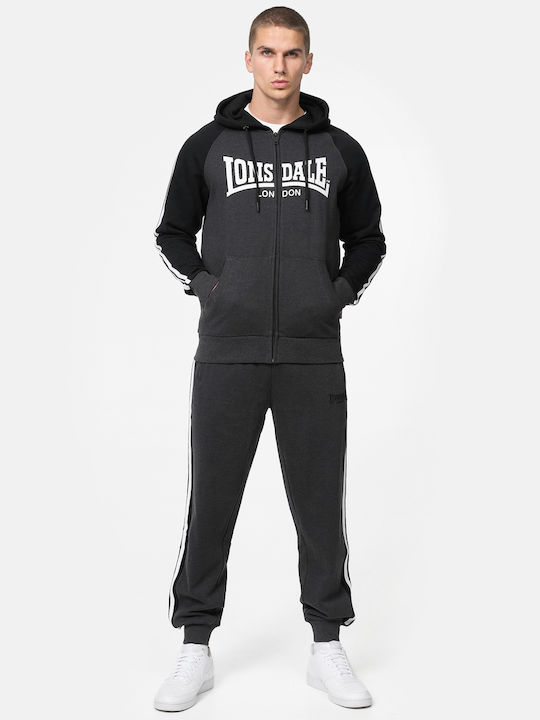 Lonsdale Men's Sweatshirt Jacket with Hood and Pockets Anthracite/black/white