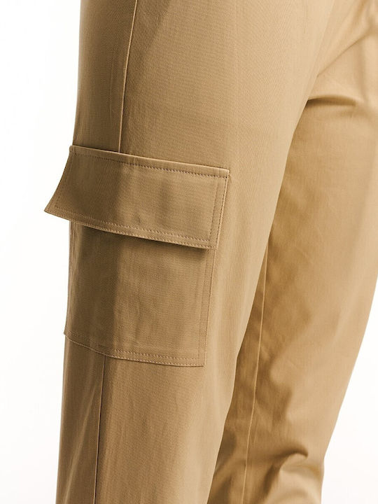 Damen Stoff Cargo Hose mit Gummizug Camel Beige