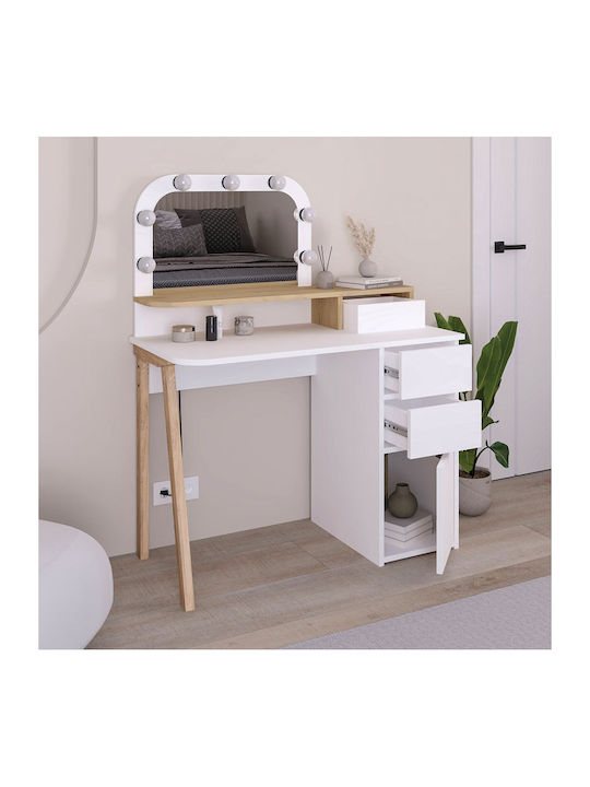 Bodenstehende Schminktisch Schlafzimmer Avien Holz Weiß mit Spiegel 105x51.1x131cm