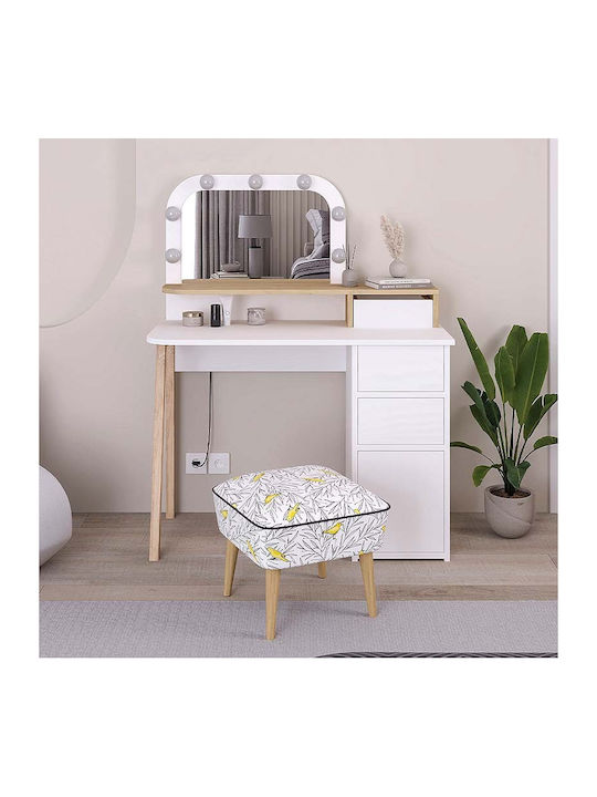 Bodenstehende Schminktisch Schlafzimmer Avien Holz Weiß mit Spiegel 105x51.1x131cm