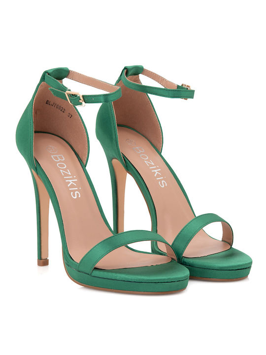Bozikis Platform Fabric Women's Sandals Green with Thin High Heel