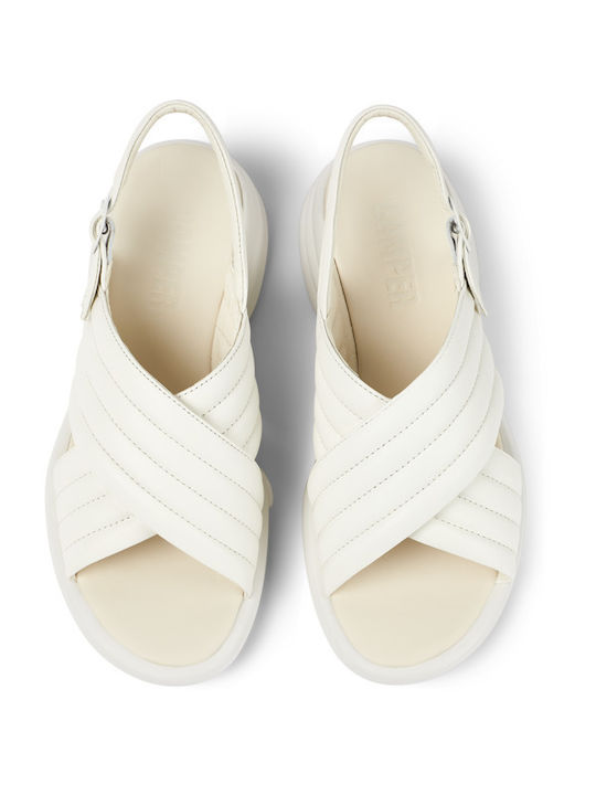 Camper Spiro Leder Damen Flache Sandalen in Weiß Farbe