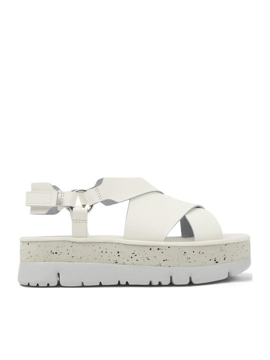 Oruga Up Leather Women's Flat Sandals in White Color