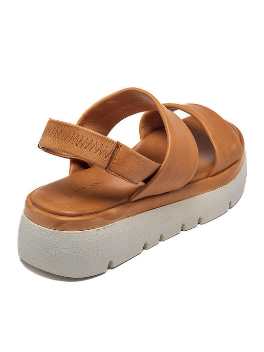 Δερμάτινα Γυναικεία Σανδάλια Flatforms Καφέ