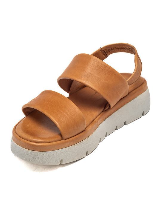 Δερμάτινα Γυναικεία Σανδάλια Flatforms Καφέ