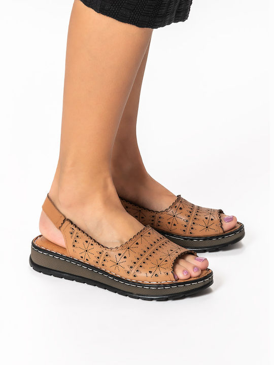 Women's Flat Sandals in Tabac Brown Color