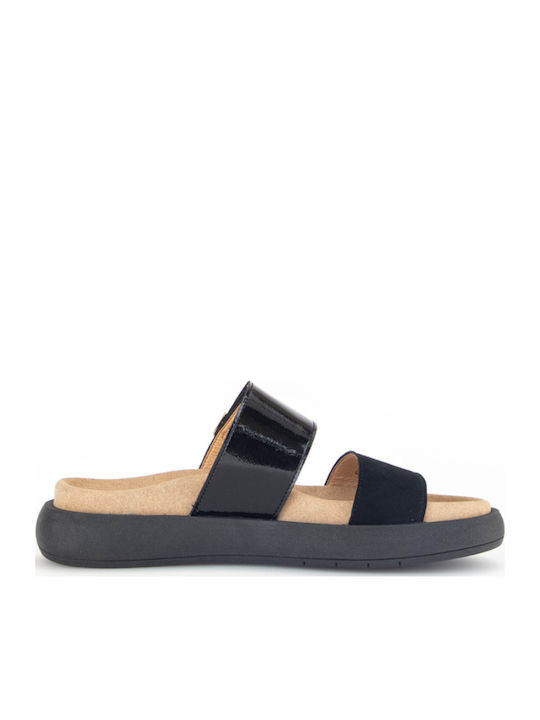Leder Flache Sandalen für Damen Anatomisch in Schwarz Farbe