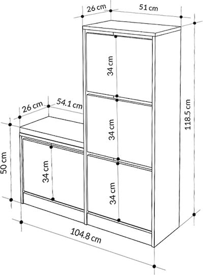 Dude Wooden Shoe Organizer Natural Beech 104.8x26x118.5cm