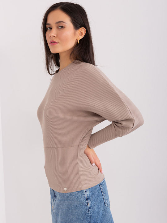 BFG Damen Bluse Baumwolle mit Fledermausärmeln Dark Beige RV-BZ-9208.55