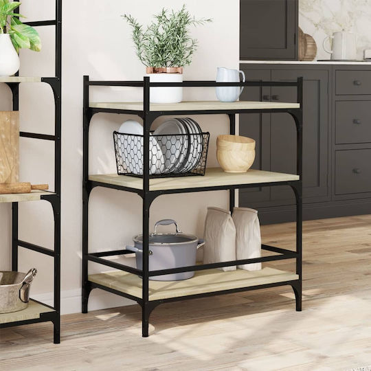 vidaXL Wooden Kitchen Trolley 3 Tiers Brown 65x40x86.5cm