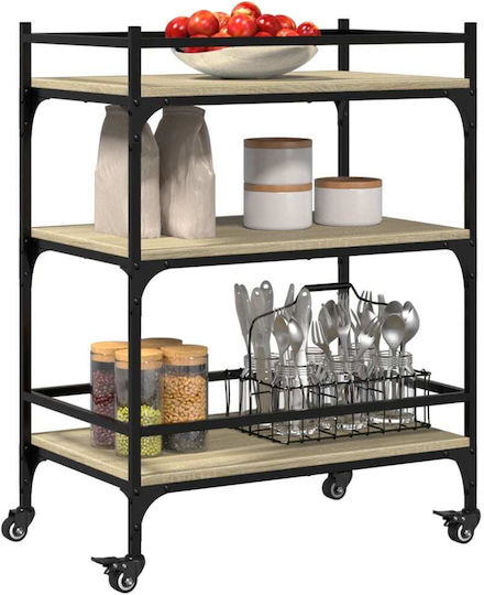 vidaXL Wooden Kitchen Trolley 3 Tiers Brown 65x40x86.5cm