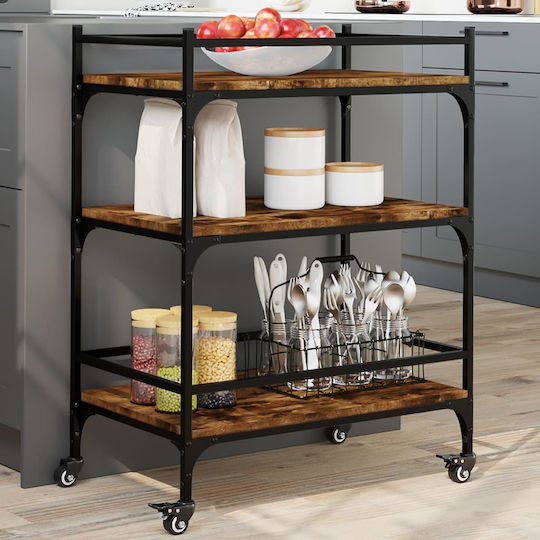 vidaXL vidaXL Küchenwagen Hölzernes 3 Ebenen Braun 65x40x86.5cm