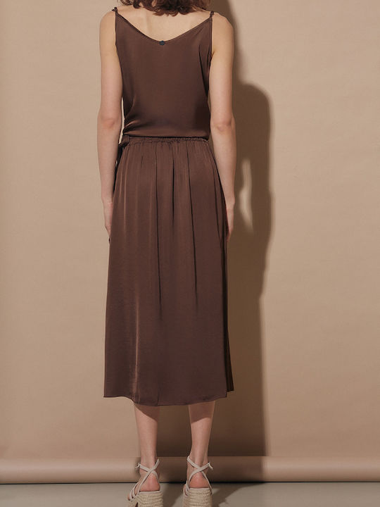 BSB Satin Midi Envelope Skirt in Brown color