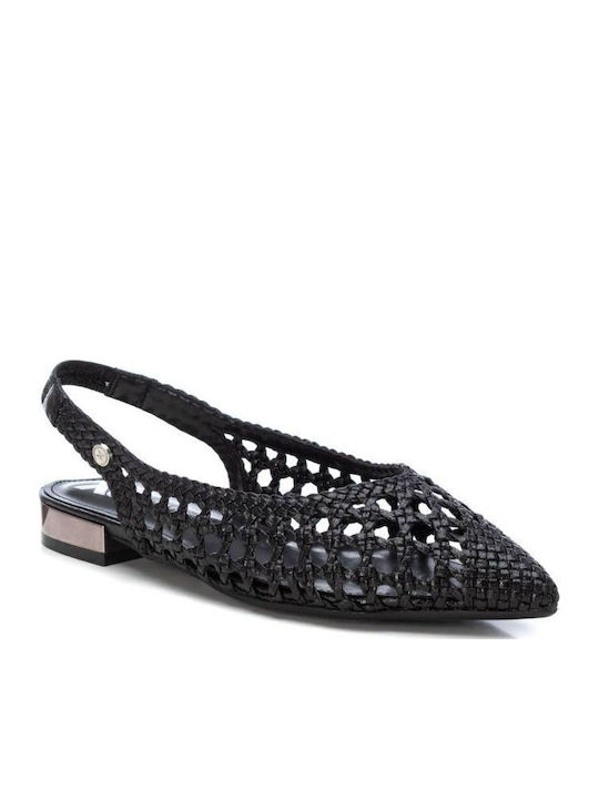 Synthetic Leather Pointy Ballerinas With strap Black