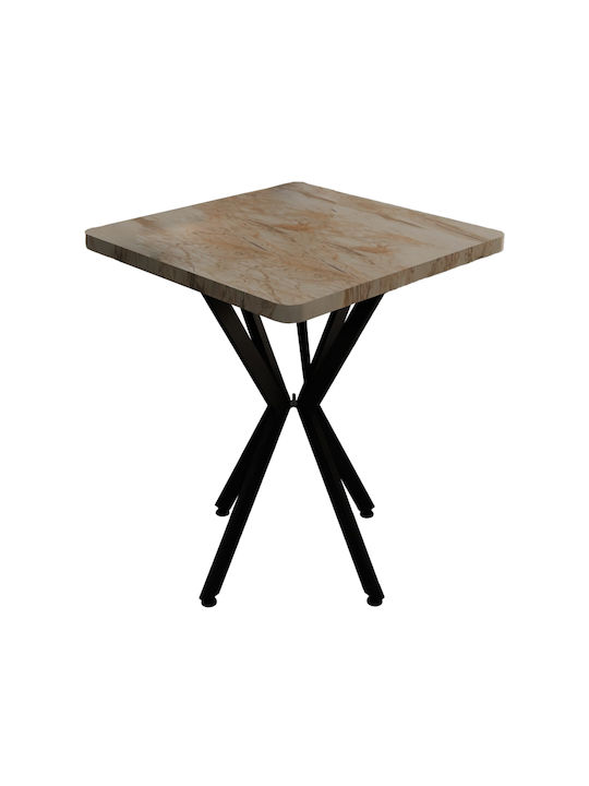 Prestone Square Table Dining Room Wooden with Metal Frame White Marble 70x70x75cm