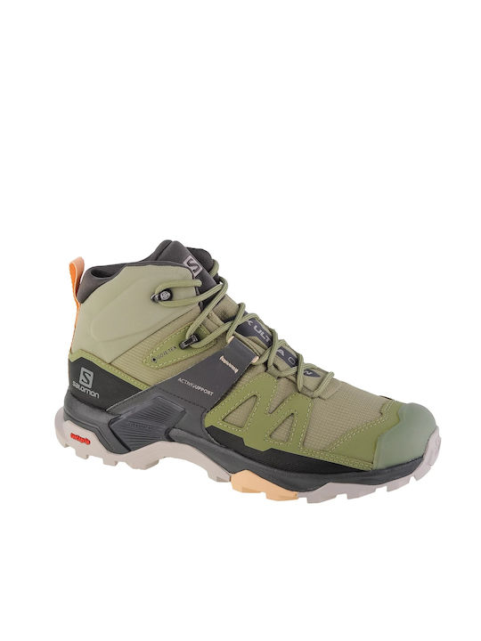 Salomon X Ultra 4 Γυναικεία Ορειβατικά Μποτάκια Αδιάβροχα με Μεμβράνη Gore-Tex Oil Green / Magnet / Almond Cream