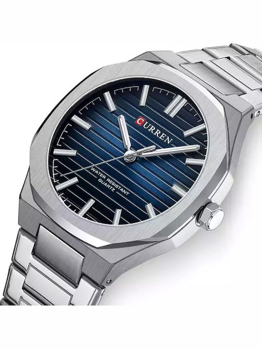 Curren Ανδρικό Ρολόι 42mm Μπαταρίας με Ασημί Μεταλλικό Μπρασελέ
