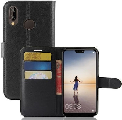 Litchi Texture Synthetic Leather Wallet Black (Huawei P20 Lite)