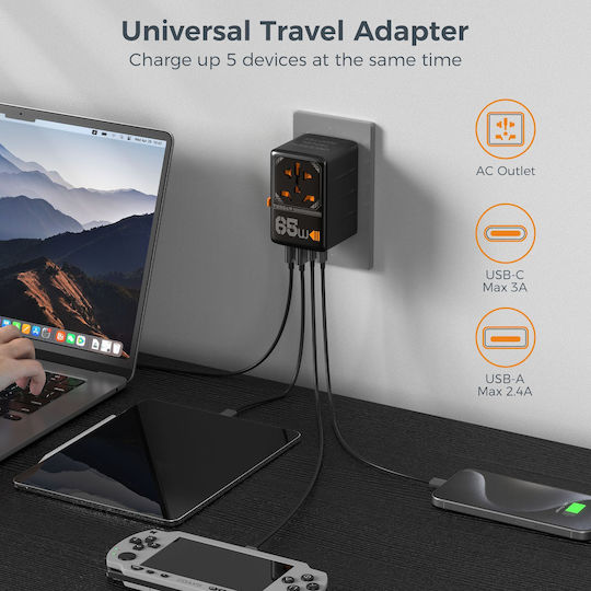 Tessan 65W Адаптер За Контакт Universal С 2 USB Порта