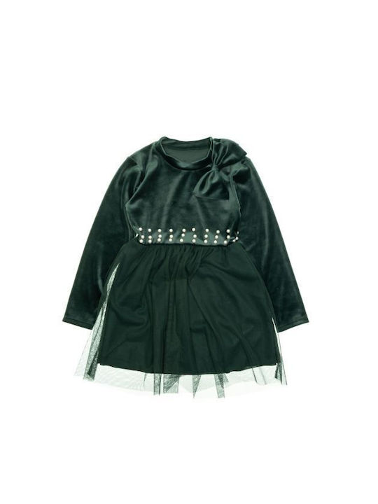 Pink Lady Kids Dress Velvet Long Sleeve Green