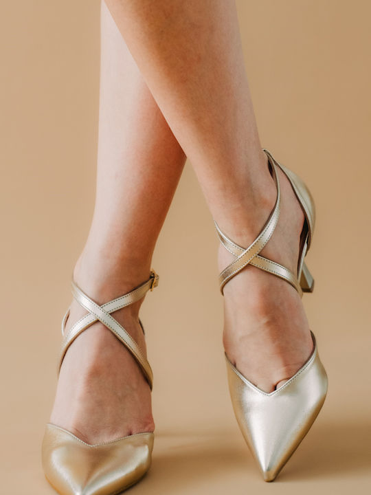 Γόβες με Λουράκι & Ψηλό Τακούνι Χρυσές