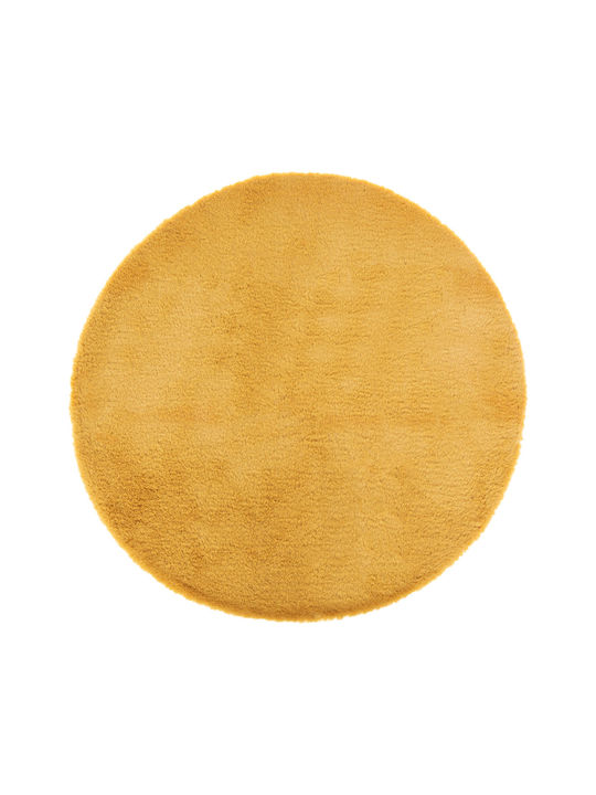 Atmosphera Rug Round Shaggy Furry Ochre