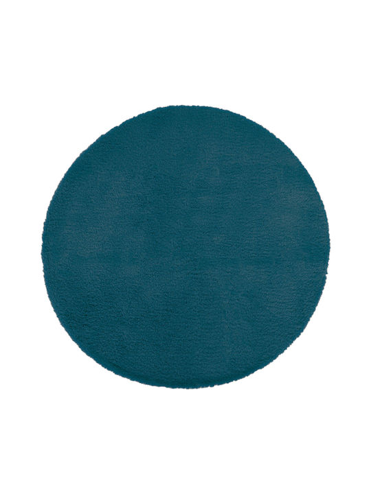 Rug Round Furry Bleu Canard