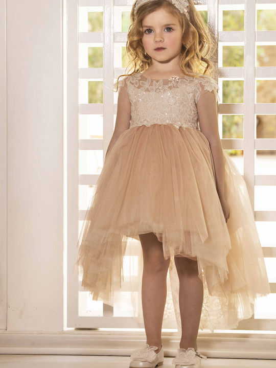 Dolce Bambini Ροζ Βαπτιστικό Σετ Ρούχων με Φόρεμα & Αξεσουάρ Μαλλιών από Δαντέλα 2τμχ