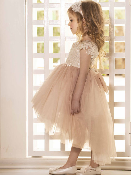 Dolce Bambini Ροζ Βαπτιστικό Σετ Ρούχων με Φόρεμα & Αξεσουάρ Μαλλιών από Δαντέλα 2τμχ