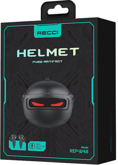 Recci Helmet In-ear Bluetooth Handsfree Ακουστικά με Θήκη Φόρτισης Μαύρα